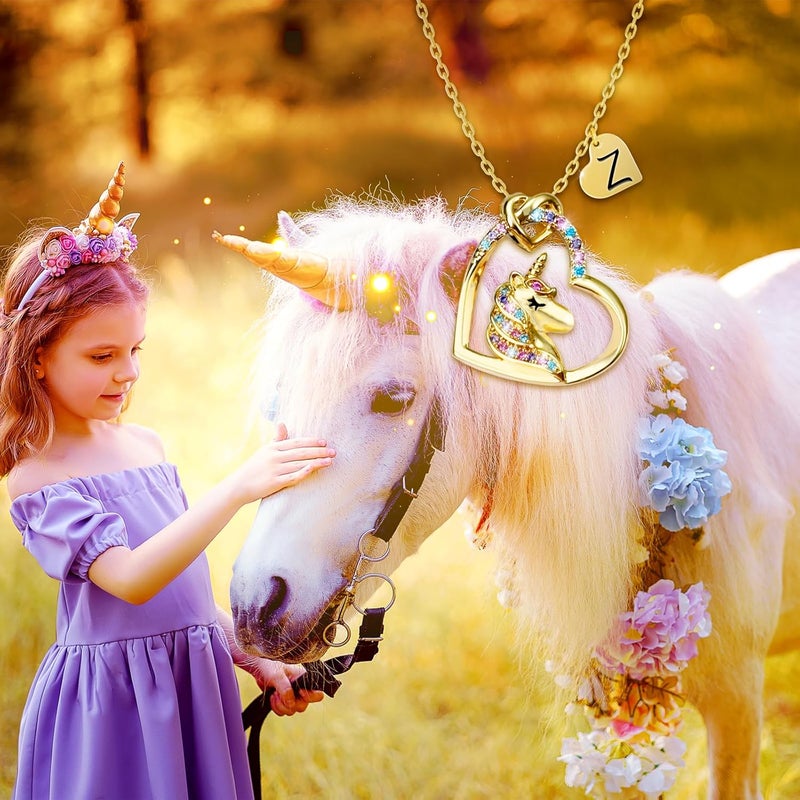 PYXC Valentines Day Gifts - Unicorn Necklace Gifts for Girls, Gold CZ Heart Unicorn Jewelry Initial Girls Birthday Colorful Heart Necklace Birthday present - Image 2